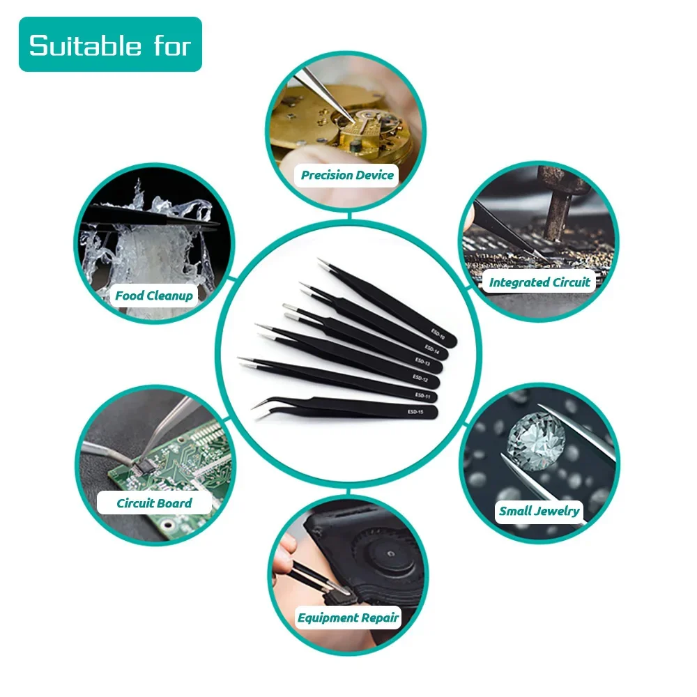 6 Buah Set Pinset Presisi ESD  - Diy Electronics Soldering Kit ulasan dan harga