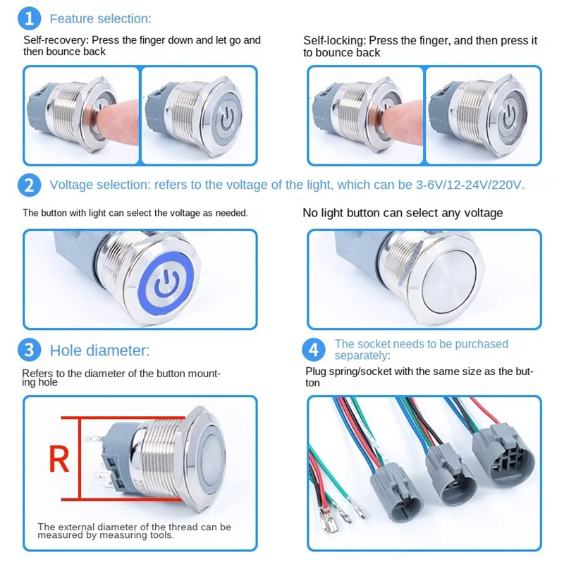 Lampu LED tahan air 6V 24V 220 - Push Button Tactile ulasan dan harga